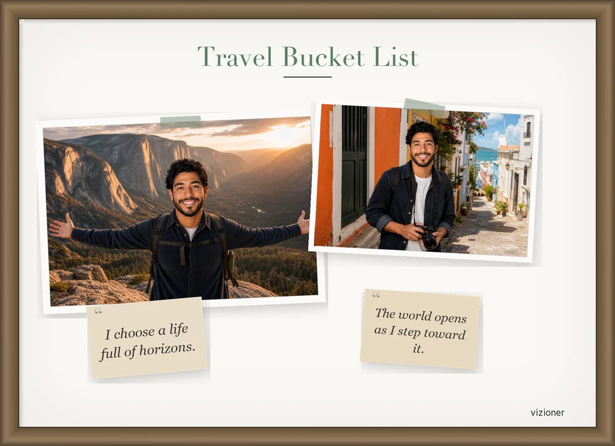 Example vision board: Travel Bucket List